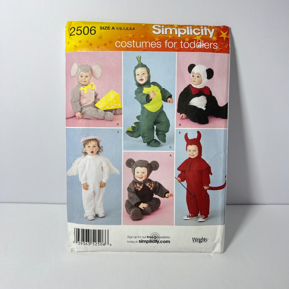 Simplicity Toddler Costumes Sewing Pattern 2506 Dinosaur Bear Mouse Angel Devil